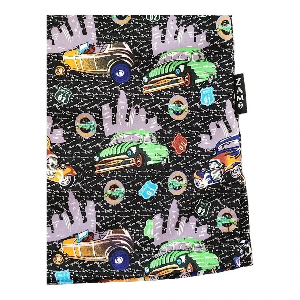 ZAM Short Sleeve Button‎ Up Vintage Black Shirt Size 2XL Cars City Colorful NWOT